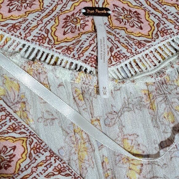Free People Moonlight Dance Women's Printed Boho Tunic Top Ivory Combo Floral M - Picture 10 of 11